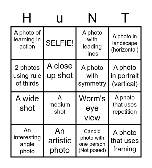 Scavenger Hunt Bingo Card