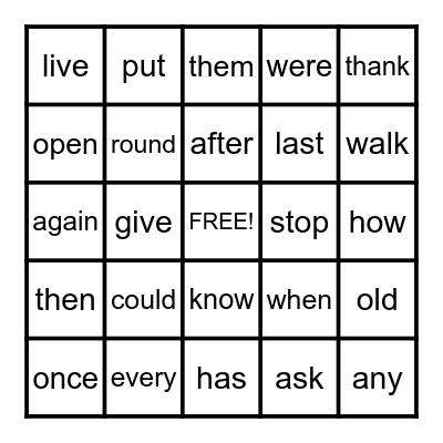 1st Grade Sight Words (list 2) Bingo Card