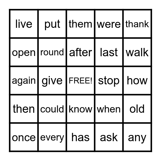 1st Grade Sight Words (list 2) Bingo Card