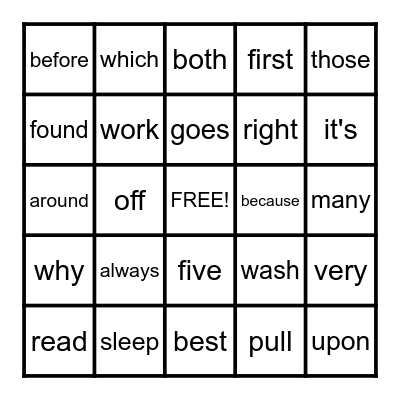 2nd Grade Sight Words Bingo Card