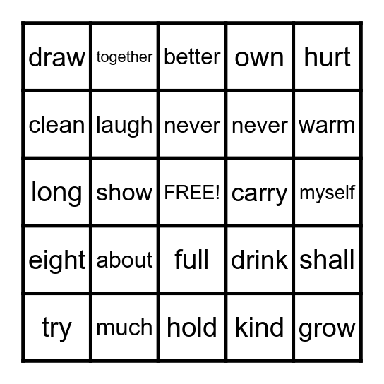 3rd Grade Sight Words Bingo Card