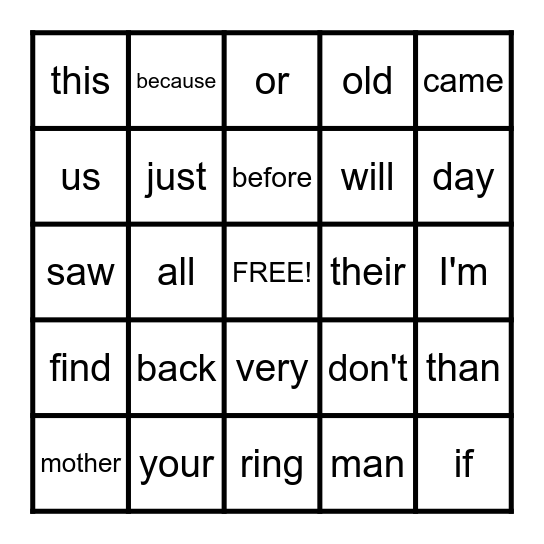 3rd Grade Sight Words Bingo Card