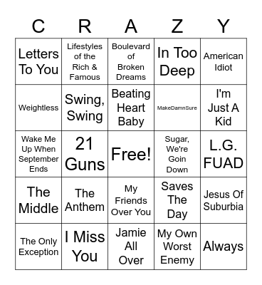 punk rock round 3 Bingo Card