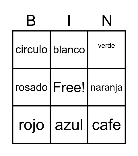Bingo Colores y formas Bingo Card