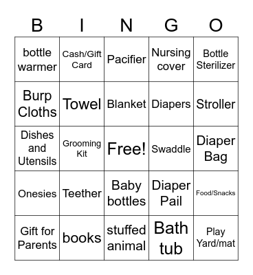 Jack Baby Shower Games Bingo Card