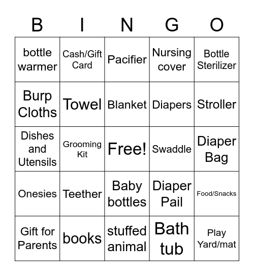 Jack Baby Shower Games Bingo Card