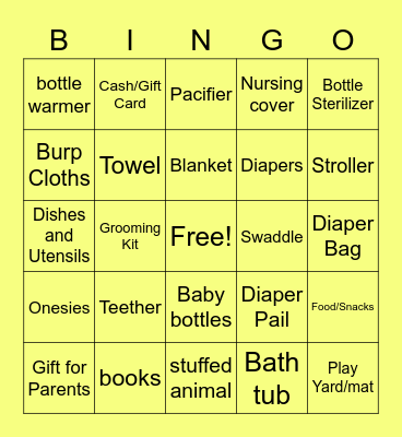 Jack Baby Shower Games Bingo Card