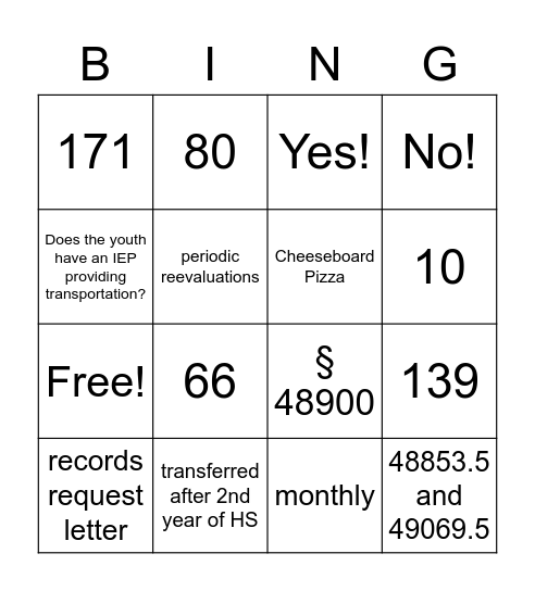 FosterEd Bingo Card