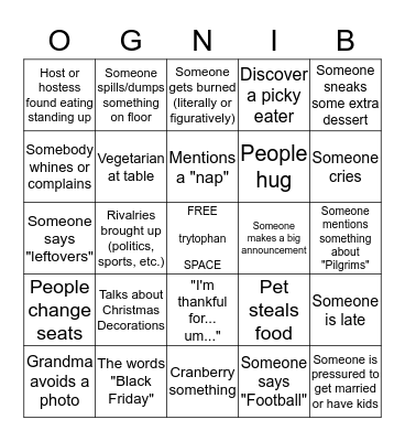 Voigt's Thanksgiving BINGO Card