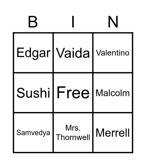 Name Bingo Card