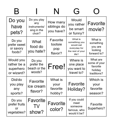 Getting To Know You Bingo Card