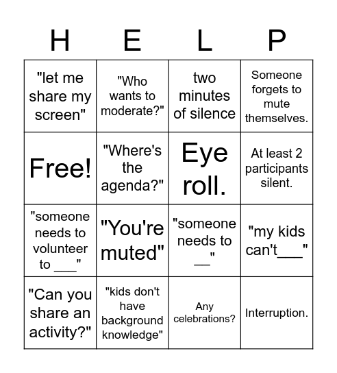 Content Area Bingo Card