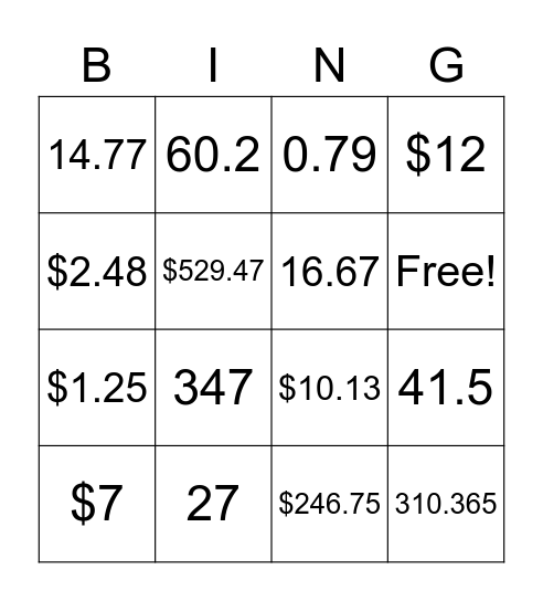 Multiplication & Division Bingo Card