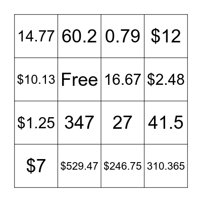 Multiplication & Division Bingo Card