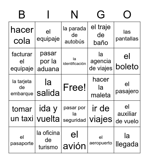 Los viajes Bingo Card