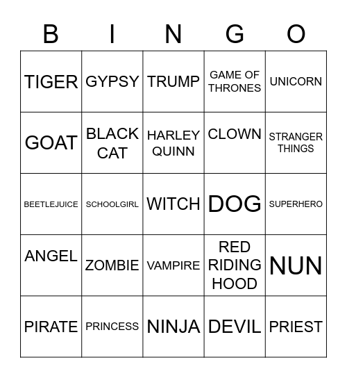 COSTUME BINGO Card