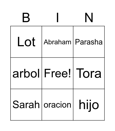 B'Y niños Bingo Card