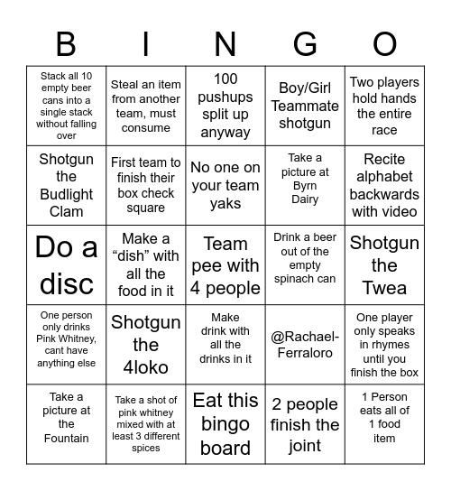 Halloween Box Race Bingo Card