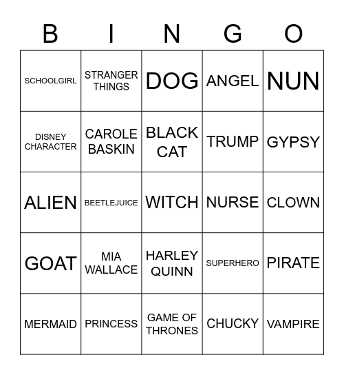 COSTUME BINGO Card