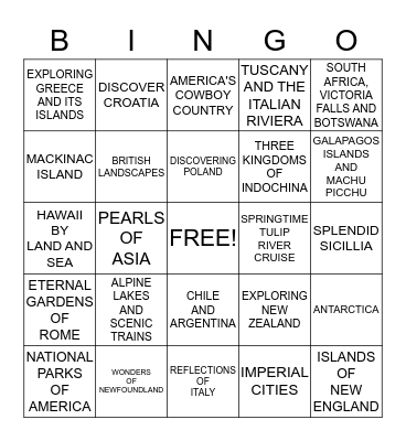 DESTINATION BINGO #2 Bingo Card