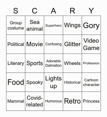 Halloween Parade Costume Hunt Bingo Card