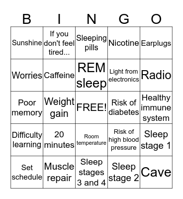 Sleep Hygiene Bingo Card