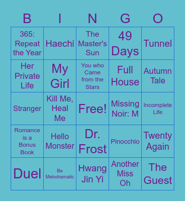 K-Drama Bingo Card