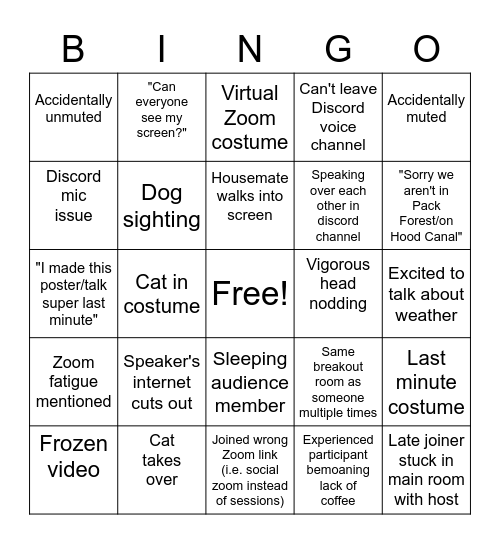GCC 2020 Bingo Card