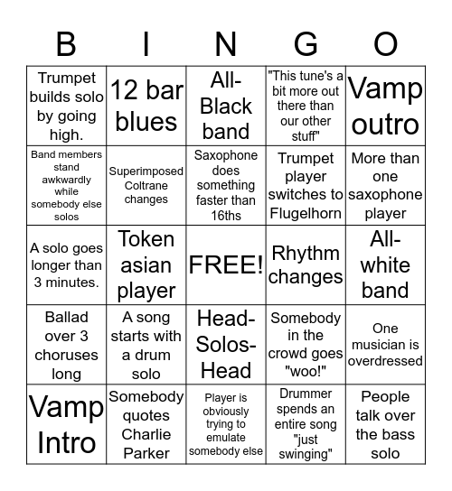 Jazz Concert Bingo! Bingo Card