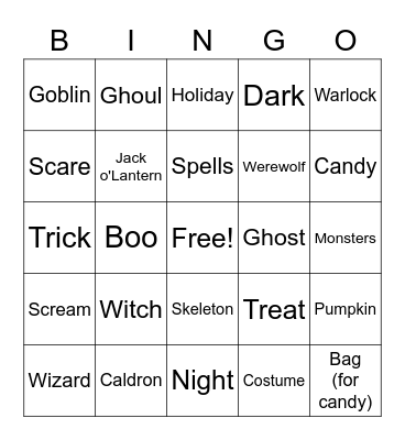 Halloween Bingo Card