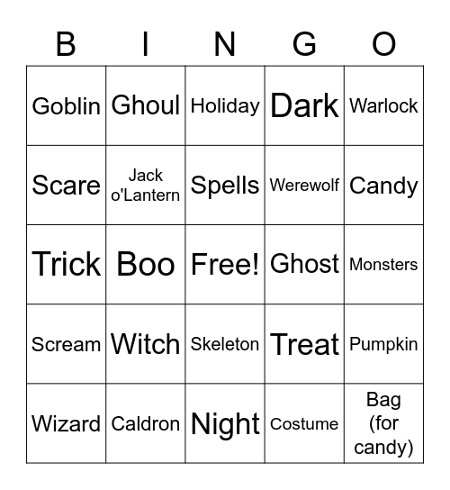 Halloween Bingo Card