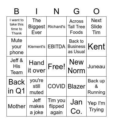 Town Hall Bingo Card