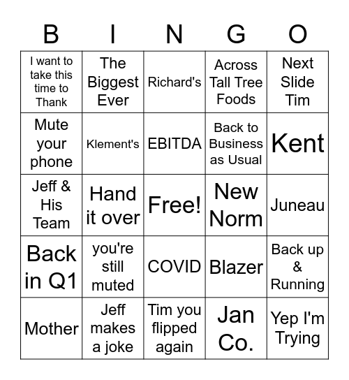 Town Hall Bingo Card