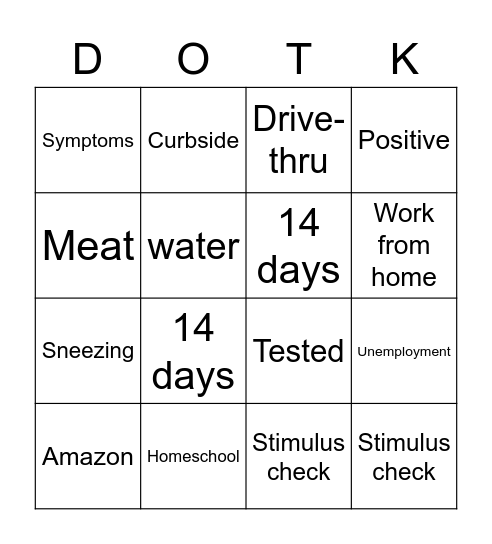 DOTK Quarantine BINGO Card