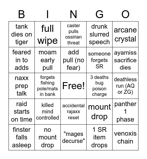 20 man BINGO Card