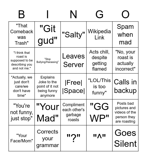 Duncan and Alex "Roasting" Bingo Card