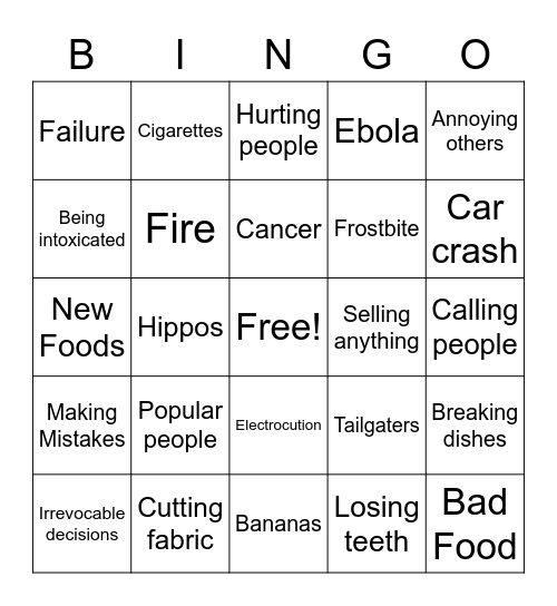 The Sum of All Fears Bingo Card