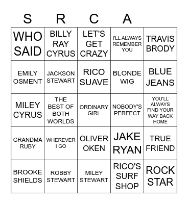 HANNAH MONTANA Bingo Card