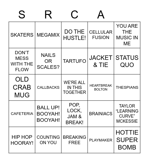 HIGH SCHOOL MUSICAL Bingo Card