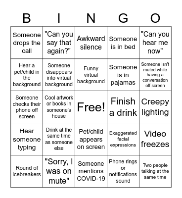 Zoom Party Bingo Card