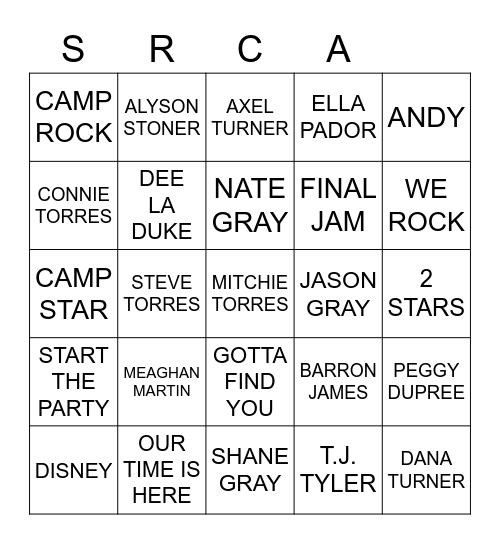 CAMP ROCK Bingo Card