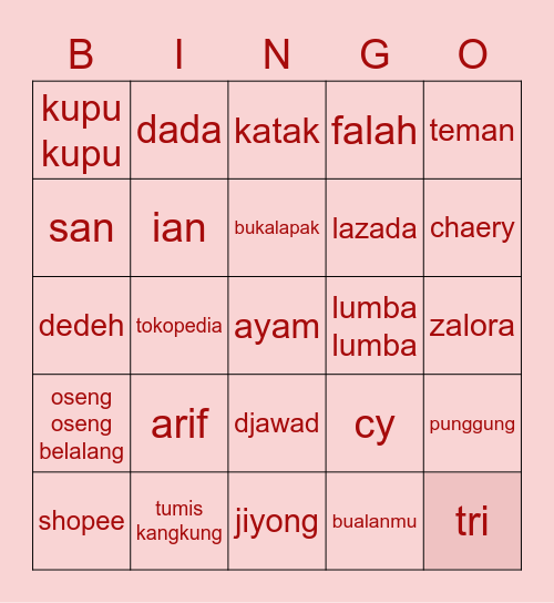 Bingo Somi Bingo Card