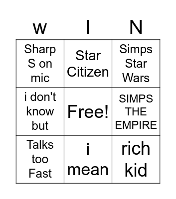 Fluffs Bingo Card