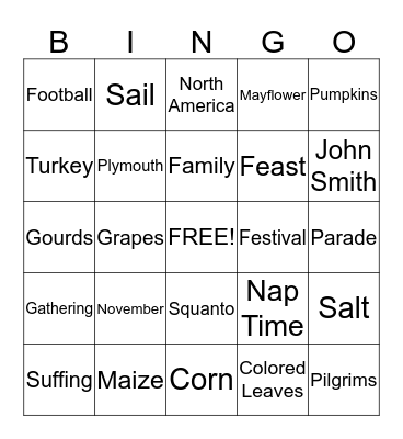 Thanksgiving Day Bingo Card