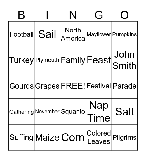 Thanksgiving Day Bingo Card