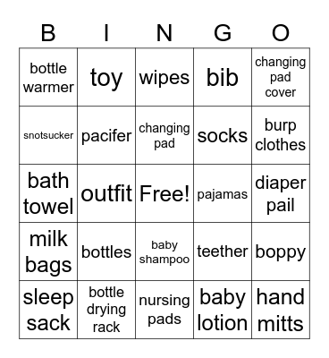 Baby Bingo Card