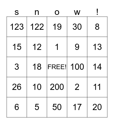 snow bingo Card