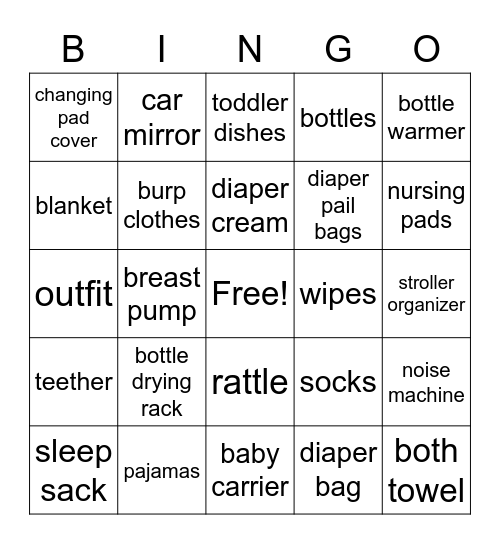 Baby Bingo Card