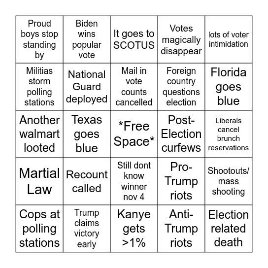 Election Week Bingo Card