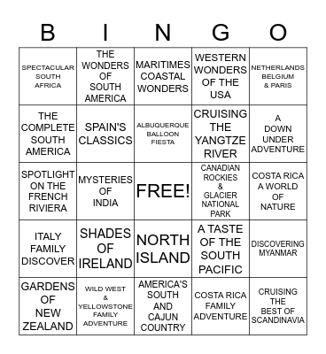 DESTINATION BINGO #3 Bingo Card